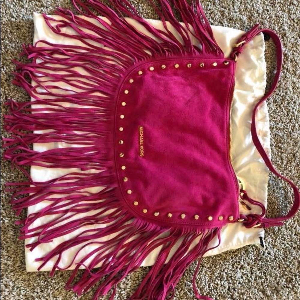 Michael Kors pink suede fringe purse